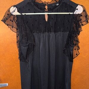 Elegant Black Sheer Polka Dot Dress